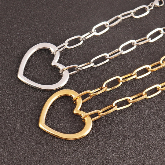 COLLAR CADENA CORAZON PLATEADO