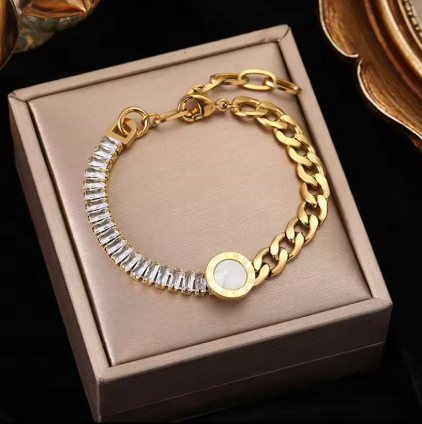 PULSERA DUAL CRISTALES Y CADENA