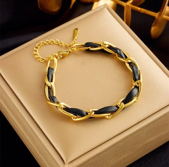 Pulsera Trenzada Negra Dorada