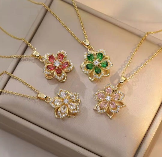 COLLAR FLOR DE CRISTAL COLORES ROSA