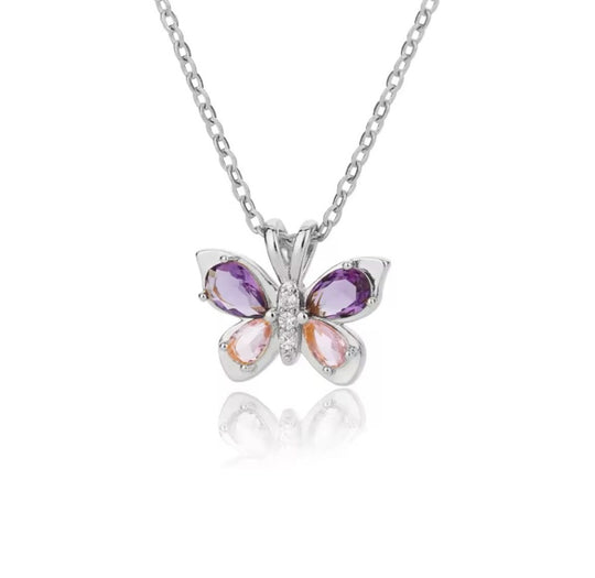 COLLAR PLATEADO MARIPOSA MORADA