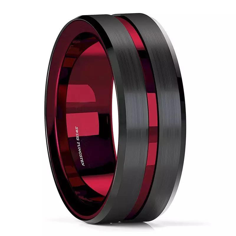 ANILLO LINE NEGRO ROJO