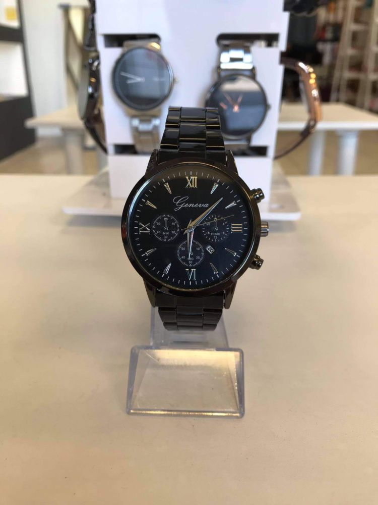 Reloj geneva elegant negro-plateado