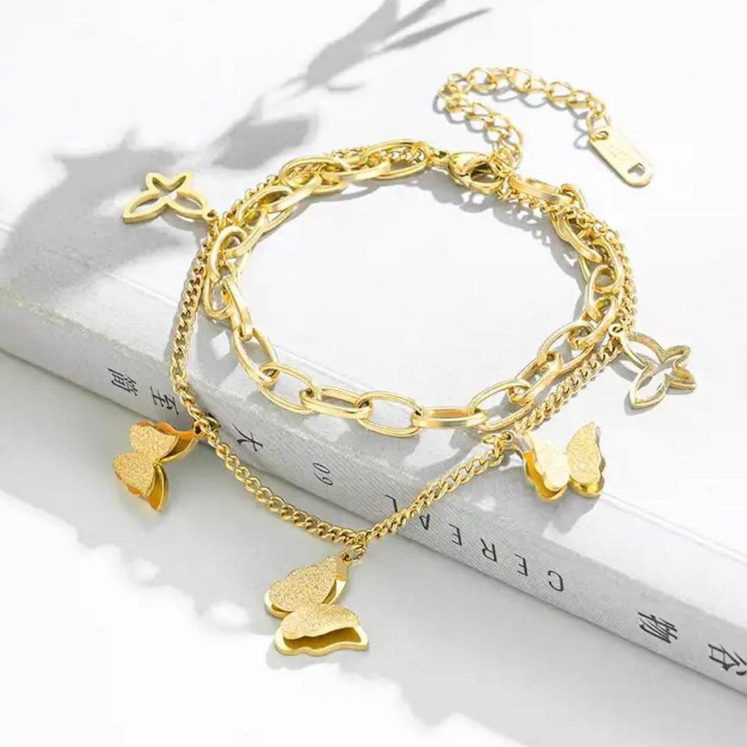 Pulsera Doble Mariposas Dorada