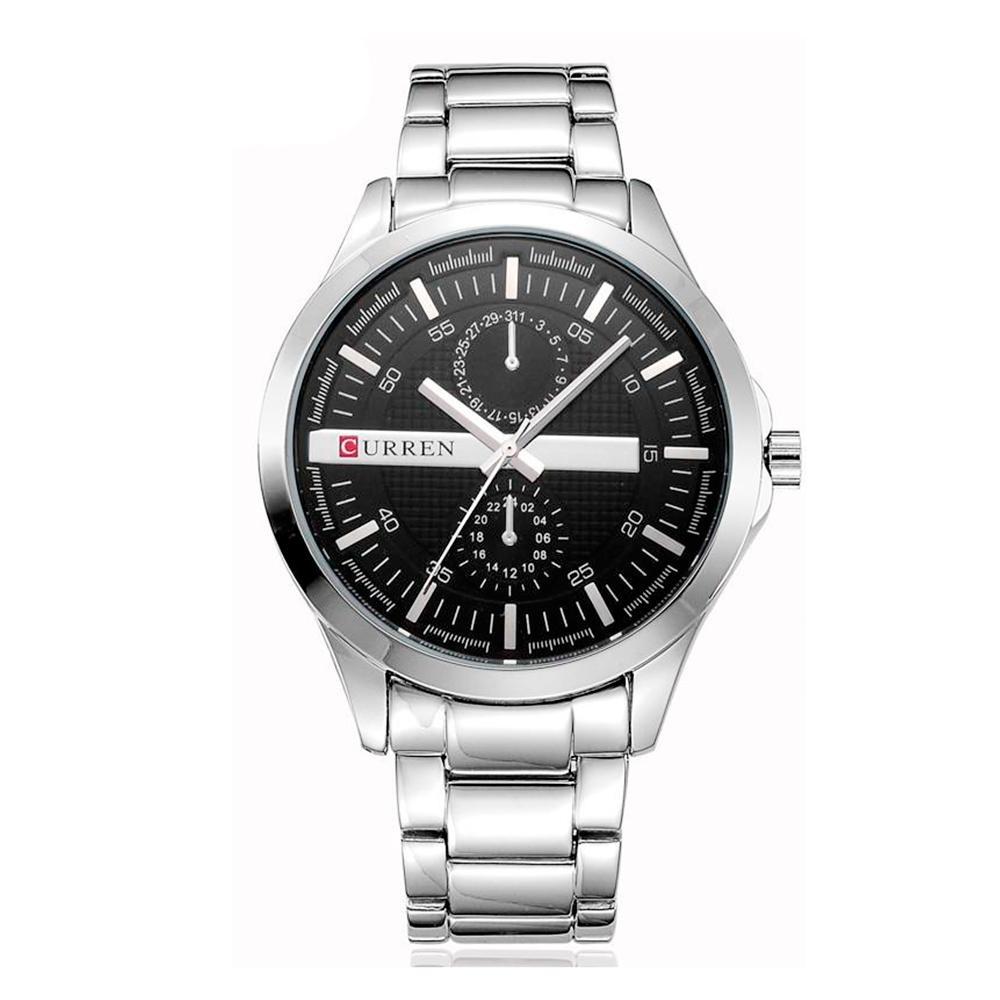 RELOJ CURREN PLACA PLATEADO F/NEGRO