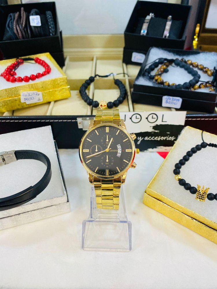 RELOJ GENEVA MATCH DORADO F/NEGRO