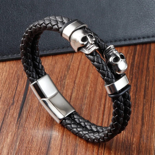 PULSERA SKULL DOBLE PLATEADA