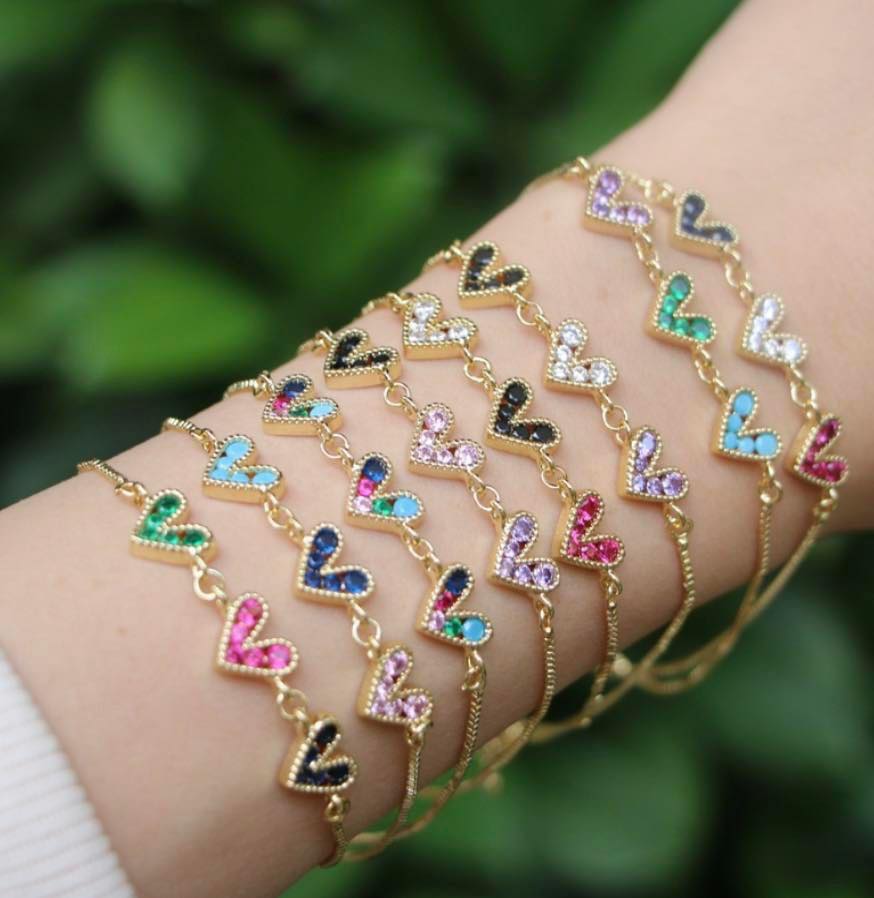 PULSERA 3 CORAZONES CON BRILLO VARIADA