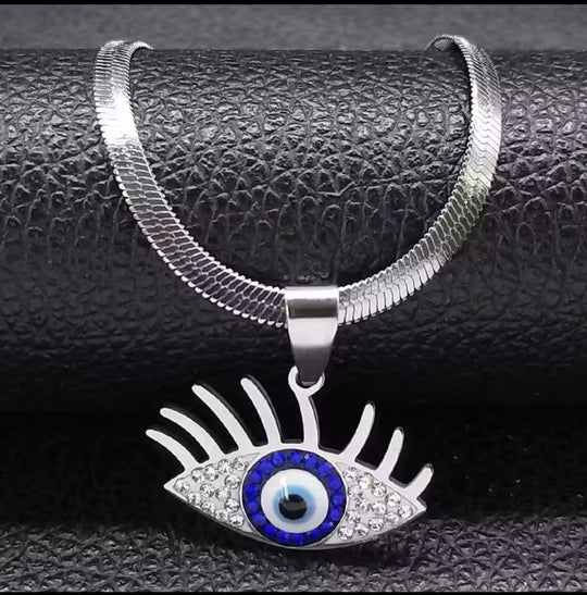 COLLAR OJO TURCO LUZ PLATEADO