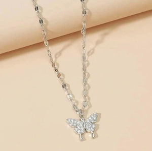 COLLAR MARIPOSA BRILLOS PLATEADA