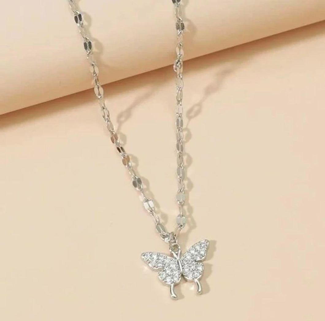 COLLAR MARIPOSA BRILLOS PLATEADA