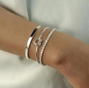 PULSERA SET LISA CORAZON Y PIEDRA