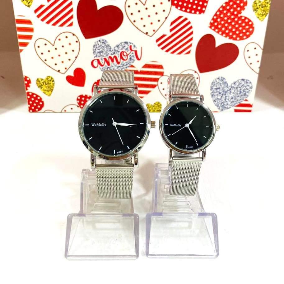 Relojes Pareja Womage Plata f Negro
