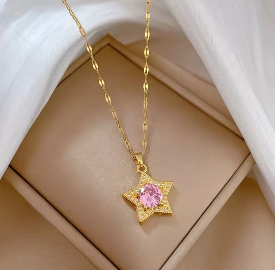 COLLAR ESTRELLA PIEDRA ROSA