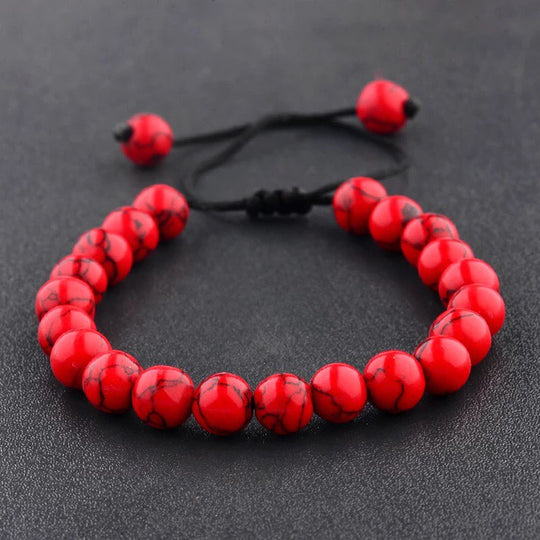 PULSERA PIEDRA ROJA CUERDA 8MM