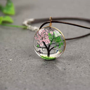 COLLAR VINTAGE ARBOL VERDE ROSA