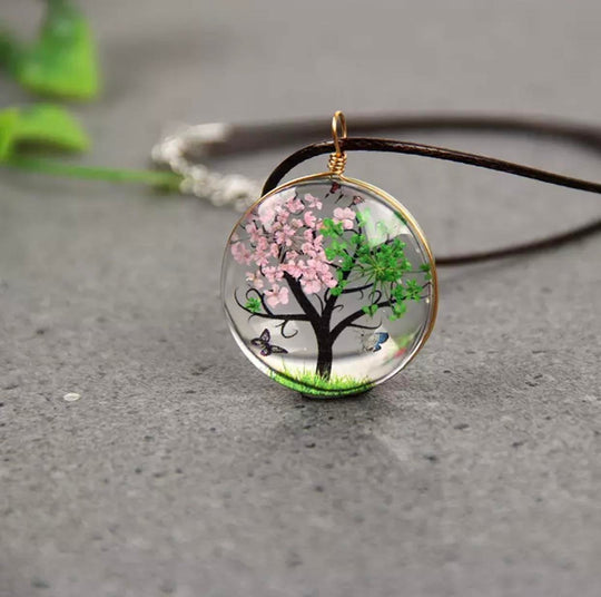 COLLAR VINTAGE ARBOL VERDE ROSA